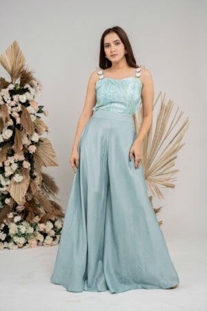 Powder blue bandhani jumpsuit