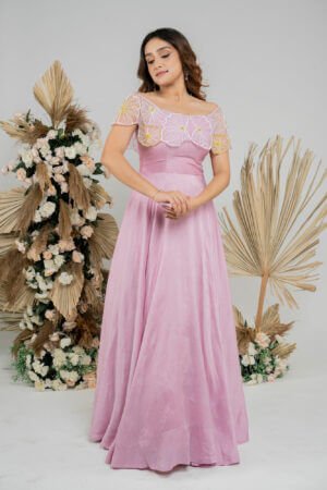 baby pink Off shoulder cut work gown