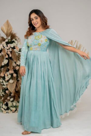 Powder blue gown With attached dupatta
