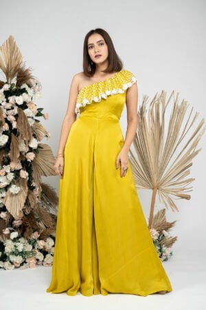 Haldi Yellow one shoulder jumpsuit